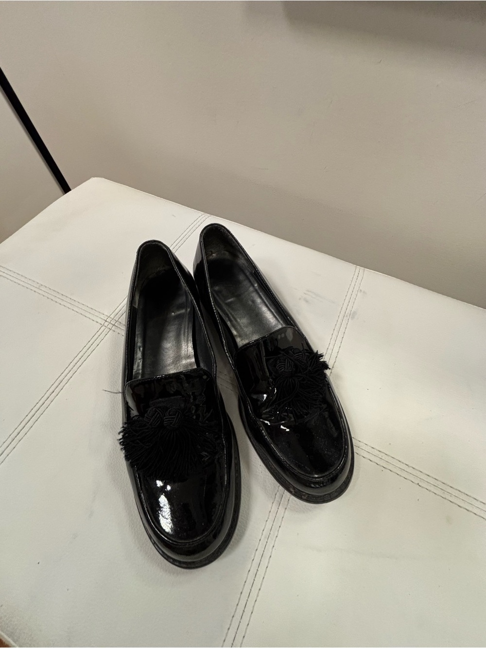 Stuart Weitzman Black Patent Tassel Loafers